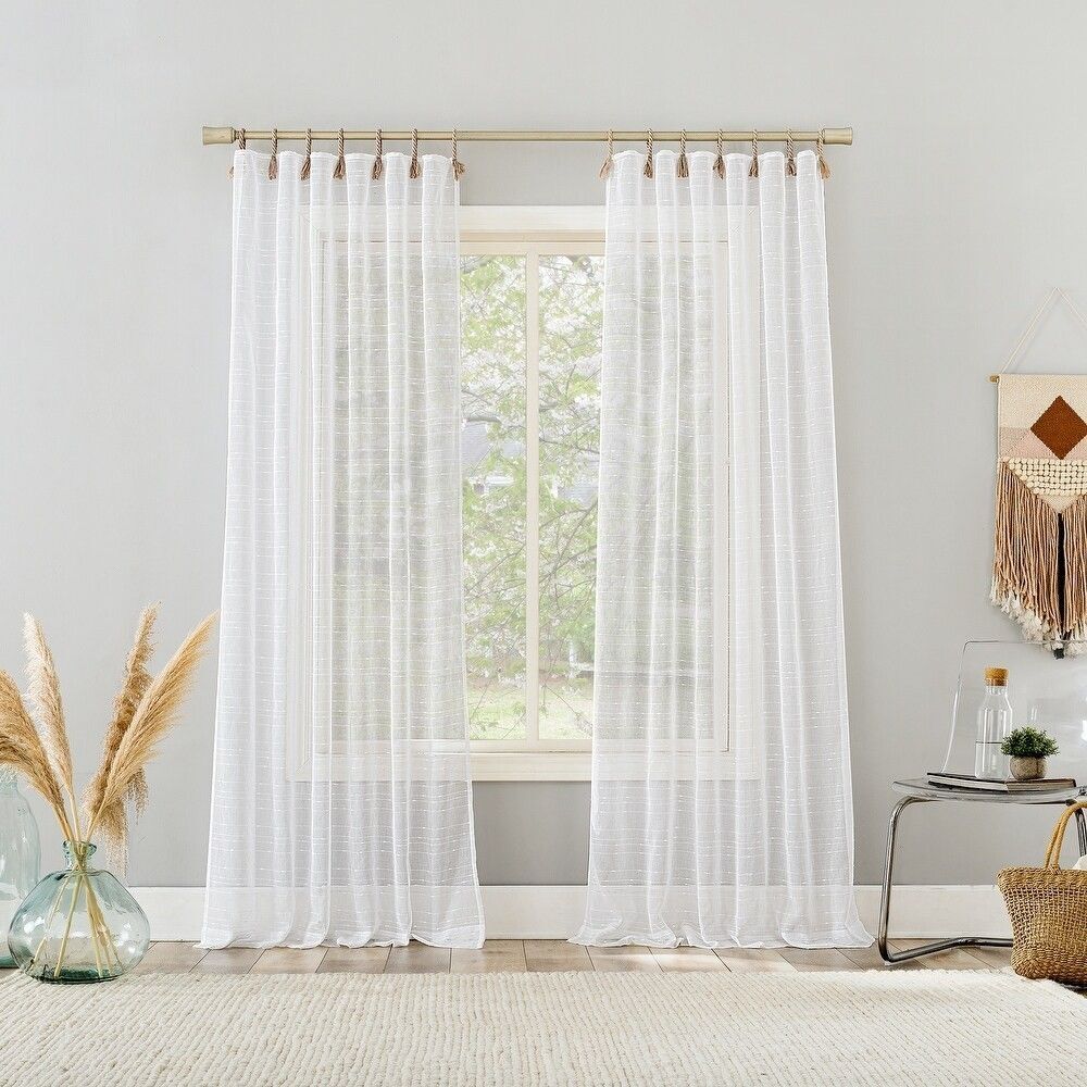 S. Lichtenberg White Semi Sheer Rope Tab Curtain Panel Pair 37" x 96"